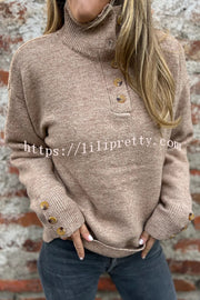 Solid Color High Collar Button Loose Long Sleeve Knitted Sweater