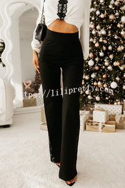 Joelie High Rise Elastic Waistband Side Lace Patchwork Flare Pants