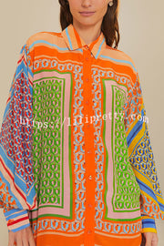 Brazil's Joyful Spirit Colorful Unique Print Balloon Sleeve Button Loose Shirt