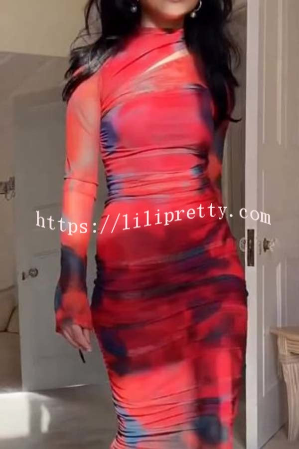 Lilipretty Won The Attention Mesh Tie Dye Ruched Midi Dress