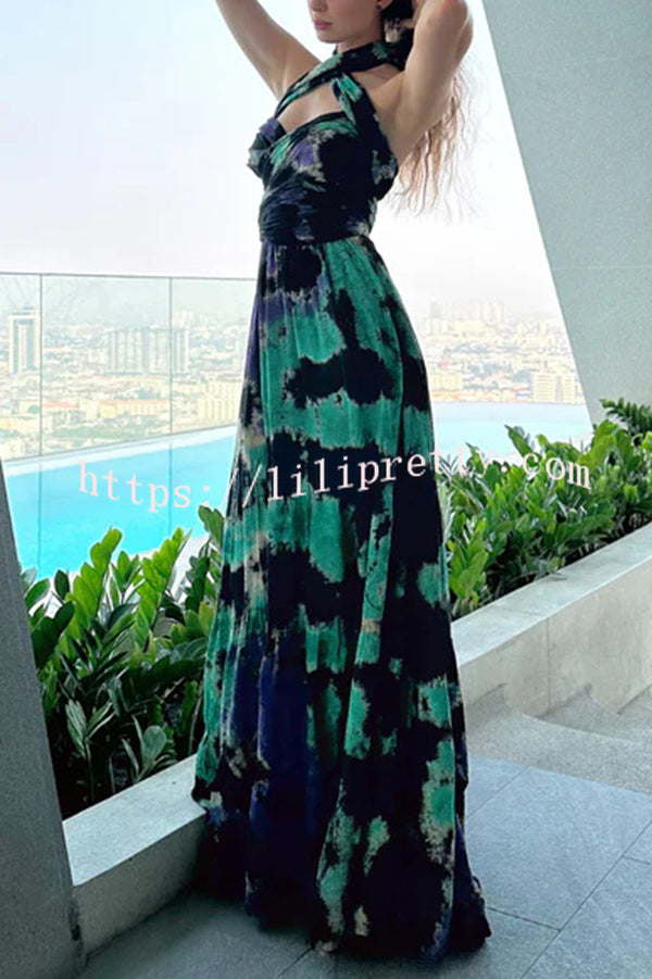 Lilipretty® Tie-dye Printed Sleeveless Backless Strappy Maxi Dress