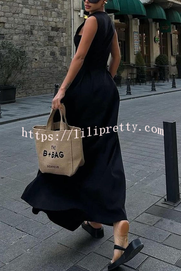 Stylish Sleeveless Zippered V-neck Slim Fit Maxi Dress