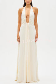 Sexy Silhouette Deep U-neck Halter Waterfall Sash Drape Maxi Dress