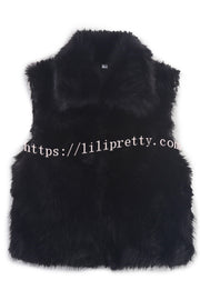 Stylish Collared Sleeveless Short Faux Fur Vest