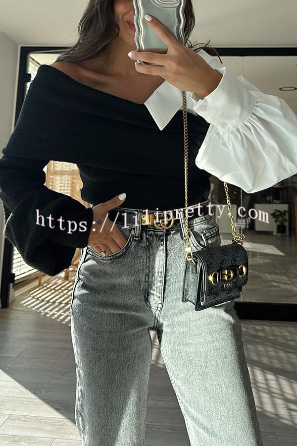 Stylish Patchwork Contrasting Long-sleeved V-neck Casual Sweater