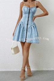 Fashionable Patchwork Suspender Zipper Slim Denim Mini Dress
