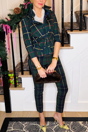 Embrace The Festival Plaid Twist Half Sleeve Shirt and Elastic Waist Pencil Pants Set