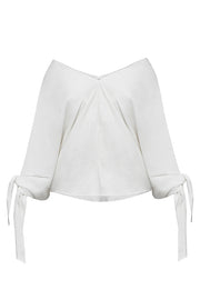 Joyful Bond Linen Blend V-neck Knotted Cuff Half Sleeve Loose Top