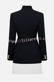 Fashionable Contrast Color Elegant Long Sleeve Pleated Suit Mini Dress