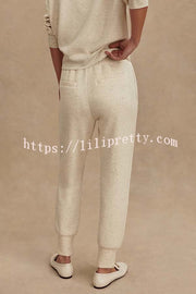 Ivory Marl Fleck Half-Zip Neck Long Sleeve Sweatshirt and Elastic Waist Pocket Jogger Set