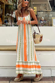Lilipretty Happy Sunday Linen Blend Ethnic Print A-line Cami Maxi Dress