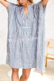 Lilipretty Organic Ocean Stripes Cotton Blend Dolman Sleeve Relaxed Mini Dress