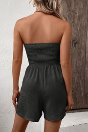 Solid Color Tube Top Button Pleated Casual Rompers