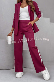 Working Casual Days Long Sleeve Lapel Blazer and Elastic Waist Pocket Straight Pants Set