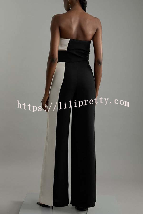 Social Hour Colourblock Tailored Bandeau Tie-up Waist Wide Leg Jumpsuit
