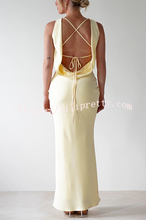 Solid Color Sexy Backless Lace-up Elegant Slim Maxi Dress