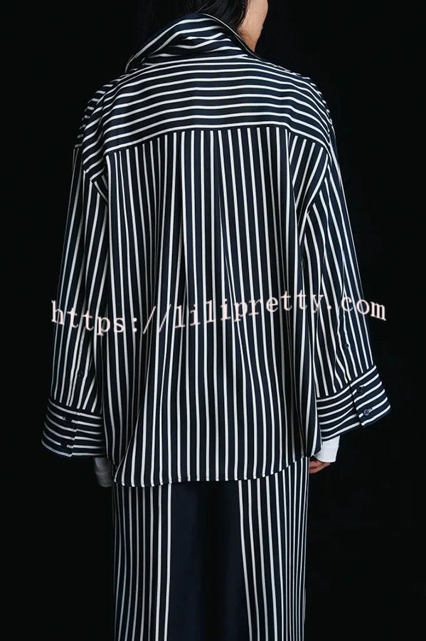 Nautical Adventures Colorblock Striped Long Sleeve Loose Shirt and Elastic Waist Pocket Pants Set