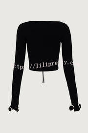 Fashion Ruffled Long-sleeved Tie-cropped Knitted Cardigan