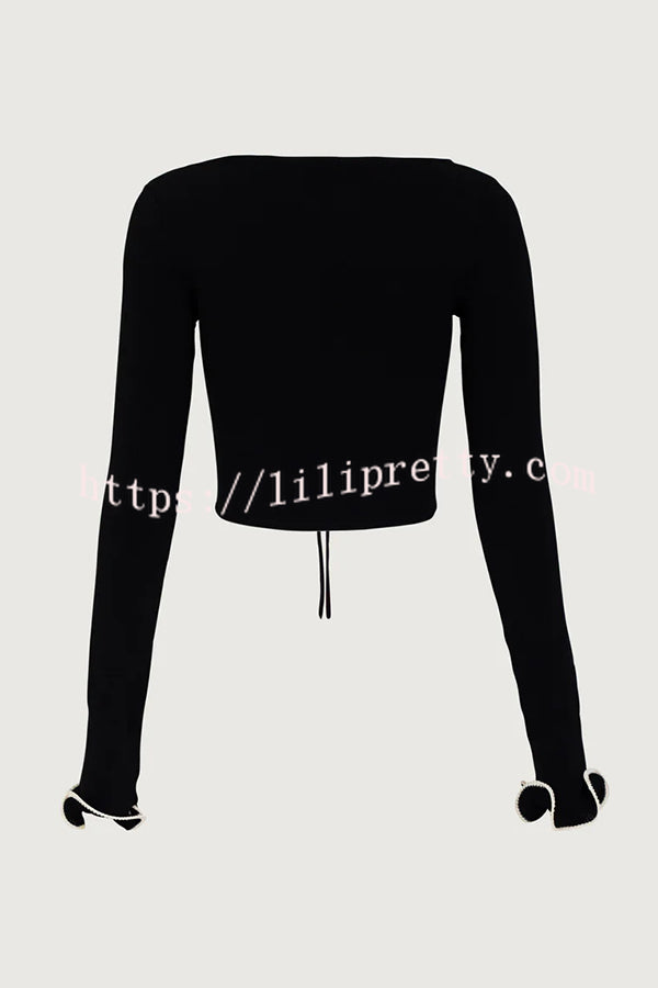 Fashion Ruffled Long-sleeved Tie-cropped Knitted Cardigan