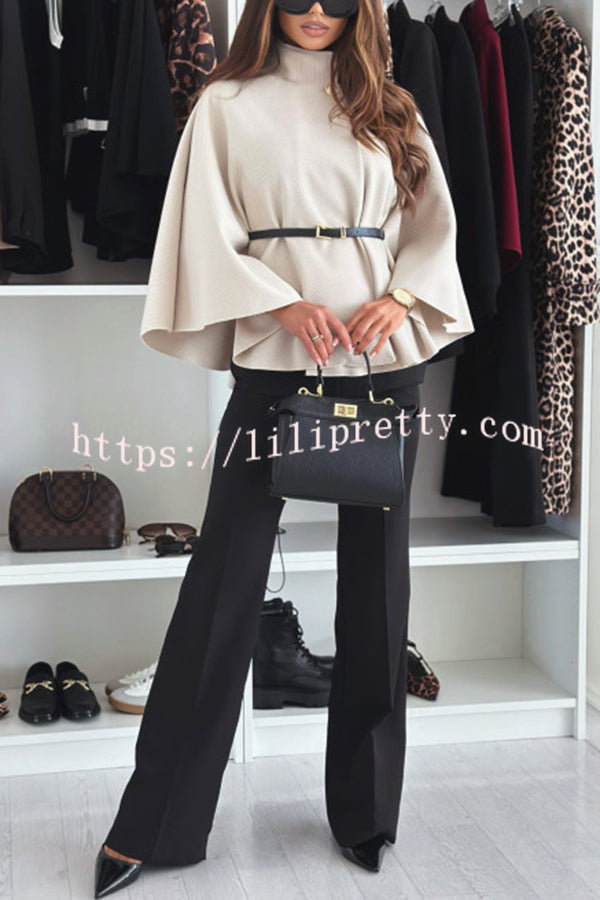 Elegant Moment Woolen Button Turtleneck Belted Oversized Cape