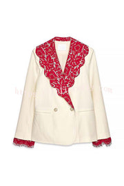 Love Letter Contrast Lace Detail Long Sleeve Wave Lapel Loose Blazer