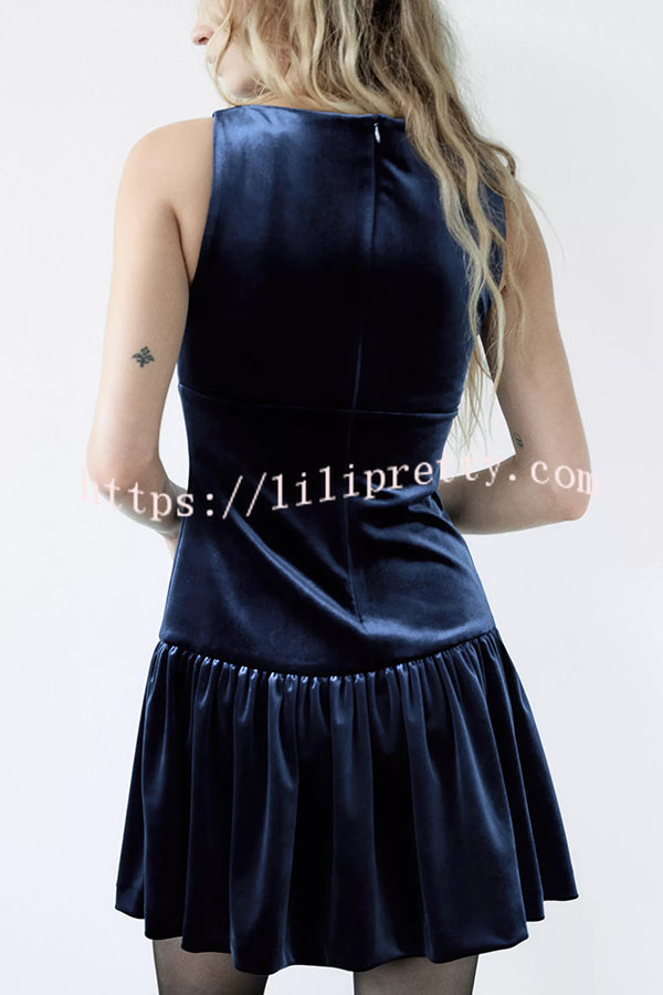 Solid Velvet Bow Embellished Sleeveless Mini Dress