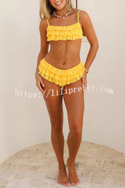 Sweet Summer Mood Tiered Ruffle Design Stretch Bikini Swimsuit