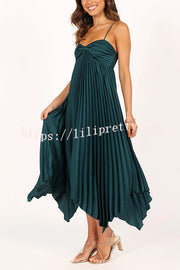 Solid Color Sexy Suspender Pleated Irregular Midi Dress