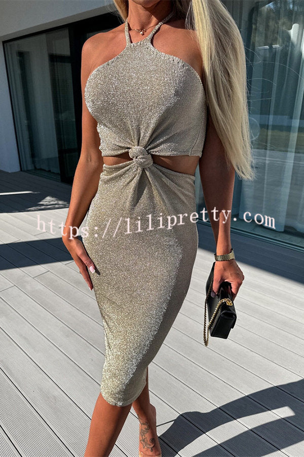 Lilipretty Slay The Look Knit Front Knotted Cutout Halter Midi Dress