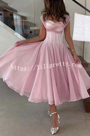 Elegant Sleeveless Waist-cinching Tulle Full-hem Maxi Dress