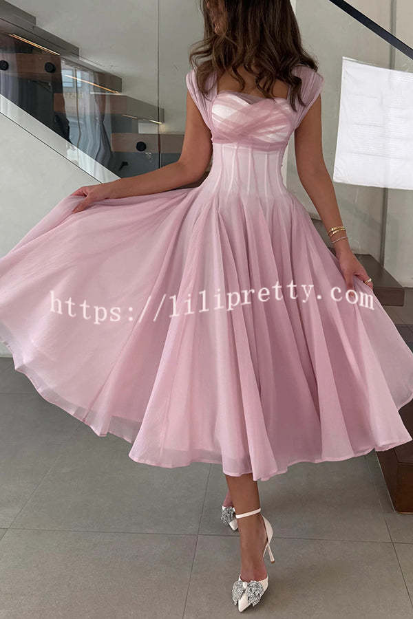 Elegant Sleeveless Waist-cinching Tulle Full-hem Maxi Dress