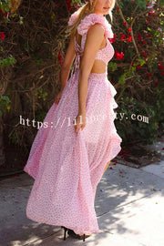 Wedding Dreams Chiffon Printed Flutter Sleeve Cutout Back Lace-up Maxi Dress