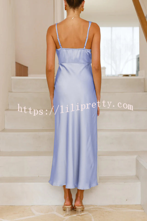 Satin Solid Color Elegant Sling Waist Open Back Maxi Dress