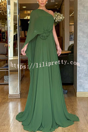 Iriena Chiffon One Shoulder Rose Decoration Waist Formal Maxi Dress