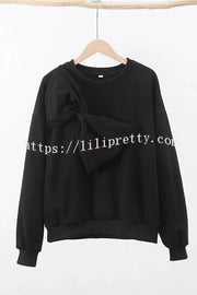 Solid Color Round Neck Long Sleeve Bow Loose Sweatshirts