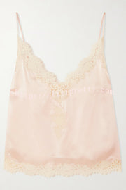 Celebration Look Contrast Color Satin Lace Trim V-Neck Slip Tank