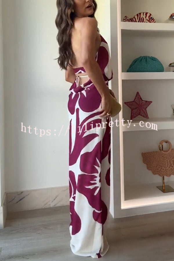 Leslie Flower Print Halter Cutout Cowl Neck Backless Maxi Dress