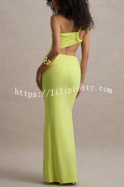 Sexy One-shoulder Backless Ribbon Pleated Slim Maxi Dress
