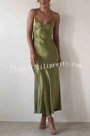 Satin Elegant Sling Backless Lace-Up Midi Dress