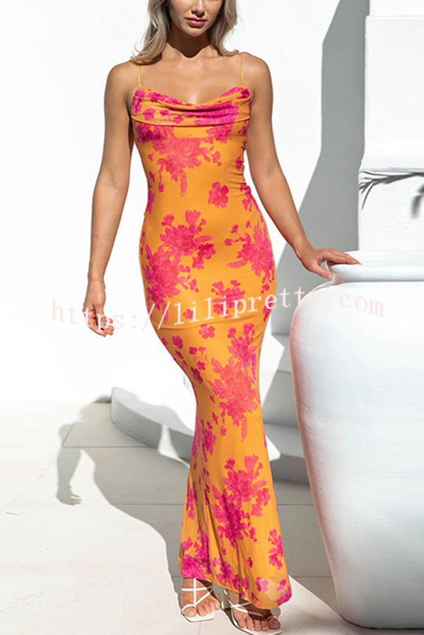 Lilipretty® Sexy Slim-fitting Lace-up Printed Suspender Maxi Dress