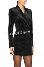 Holiday Soiree Solid Color Velvet Lapel Long Sleeve Blazer Mini Dress