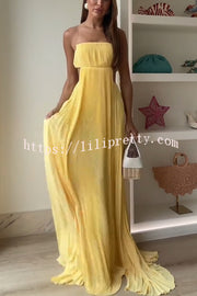 Butter Moment Pleated Cutout Waist A-line Slip Maxi Dress
