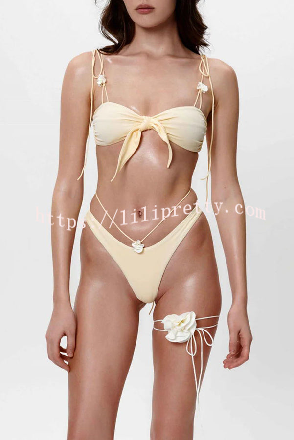 Ainsley Flower Pendant Lace-up Design Stretch Bikini Swimsuit