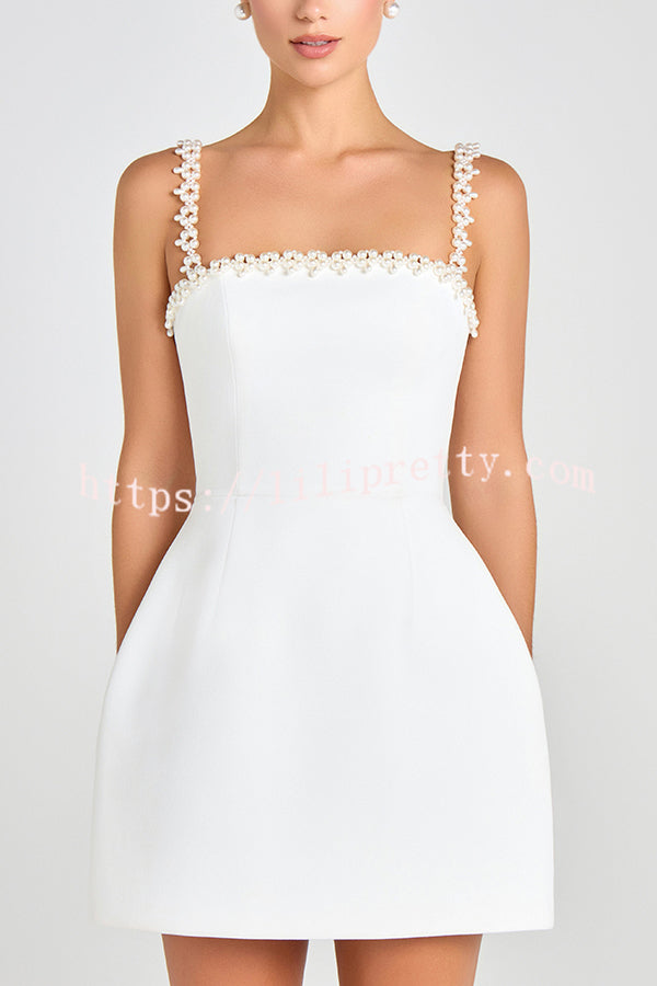 Lovers Kiss Pearl Trim Straps Pocketed Tulip Style Mini Dress