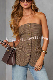 Workplace Vitality Houndstooth Off Shoulder Button Vest Top