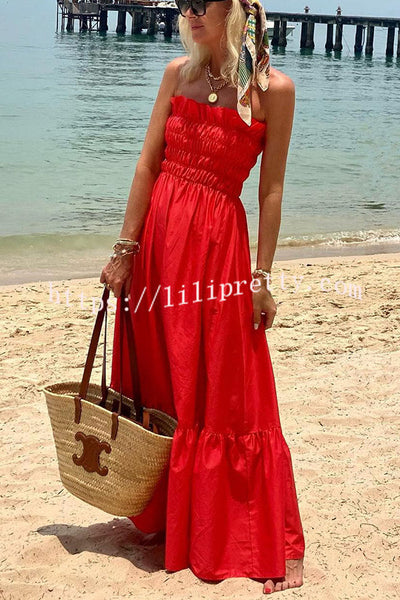 Lilipretty Phuket Sunsets Smocked Bust Off Shoulder Vacation Maxi Dress