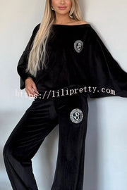 Solid Color Velvet Round Neck Bat Sleeve Casual Top and Elastic Waist Loose Pocket Pants Set