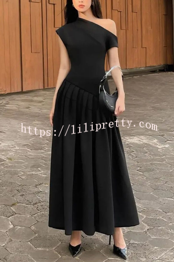 Fashionable Slope Neck Slim Fit Large Hem Maxi Dress