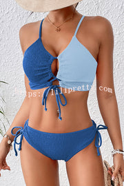 Fashion Contrast Color Sexy Cross Strap Stretch Two Piece Bikini Swimsuit