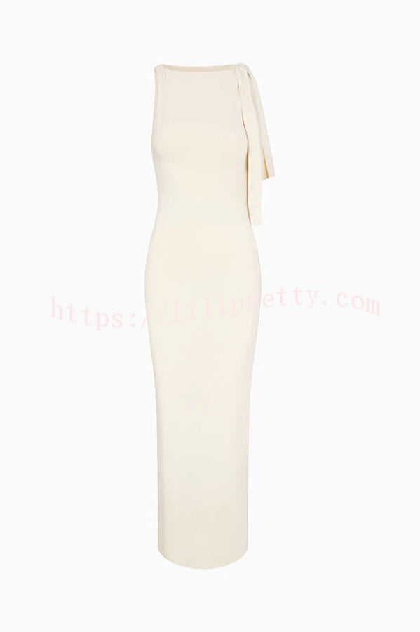 Lilipretty® Buttery Soft Knotted Boat Neck Stretch Maxi Dress